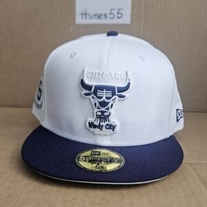 New Era Chicago Bulls Fitted Cap 7 5/8 (White, Navy Blue)